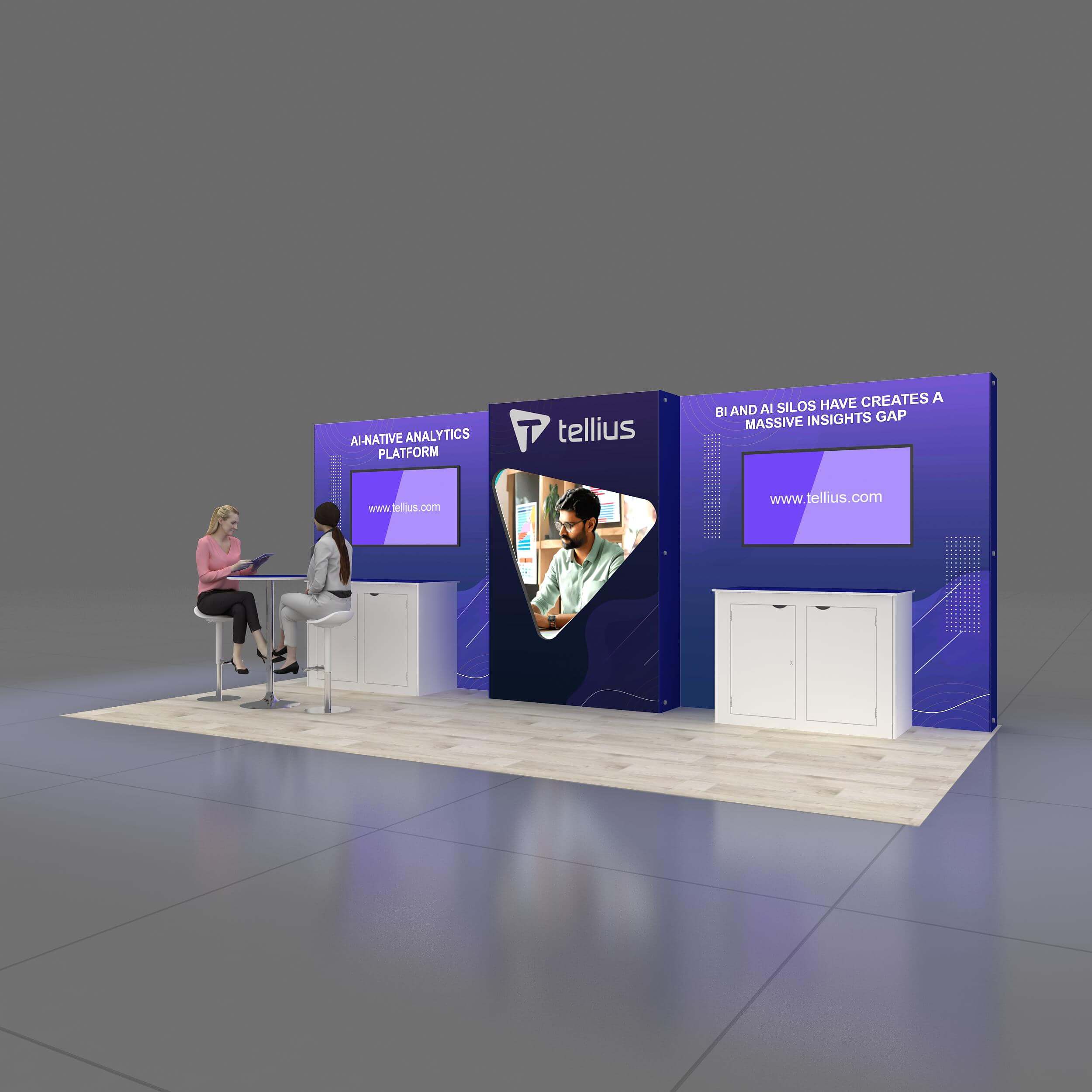 Right Side Perspective View 2 - GRLU1020 02: Top of the range 10x20 trade show booth rentals Right Side Perspective View 2 - GRLU1020 02: Top of the range 10x20 trade show booth rentals