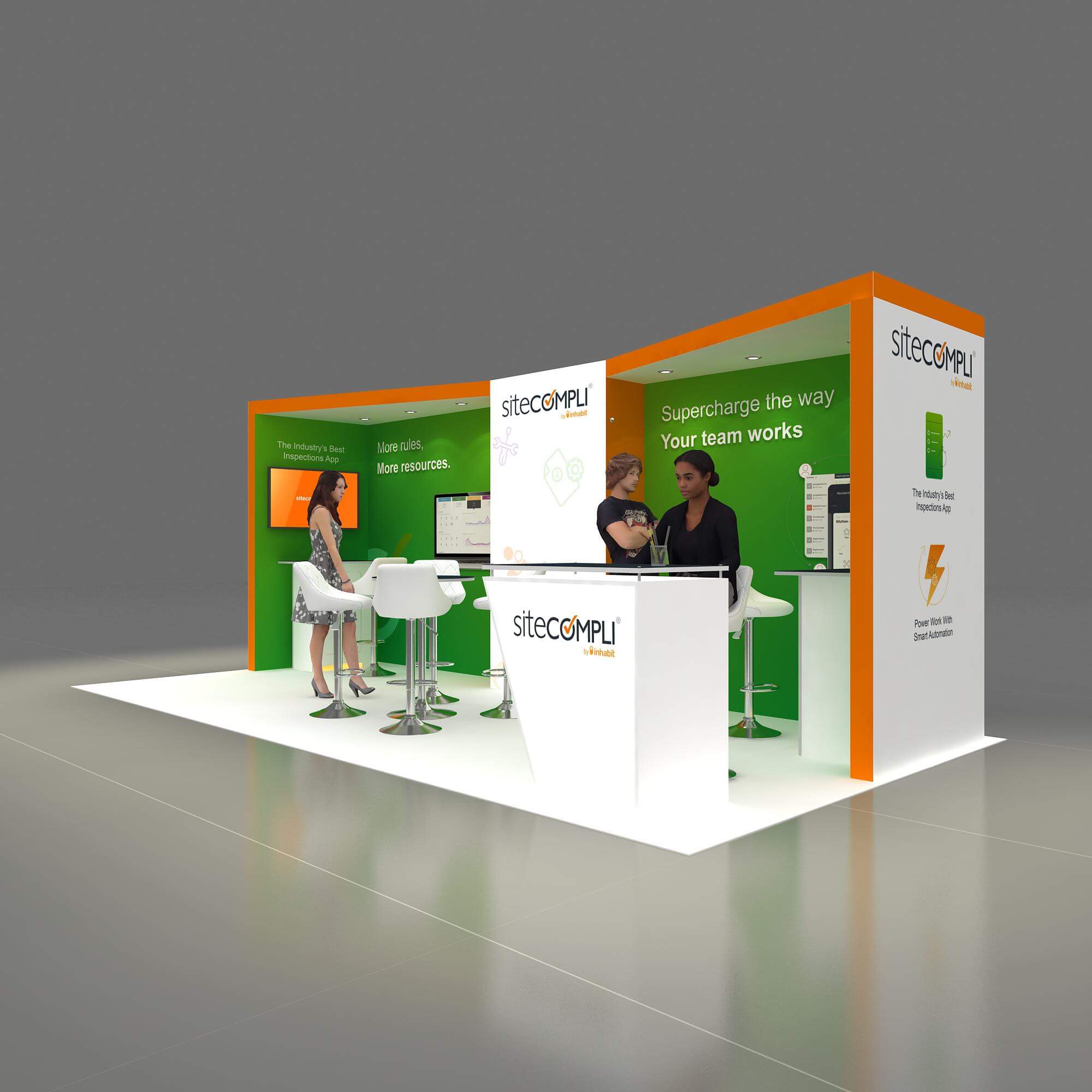 Left Side Perspective View - RLU1020 25: Showcase your brand with extraordinary 10x20 booth rentals from Exponents