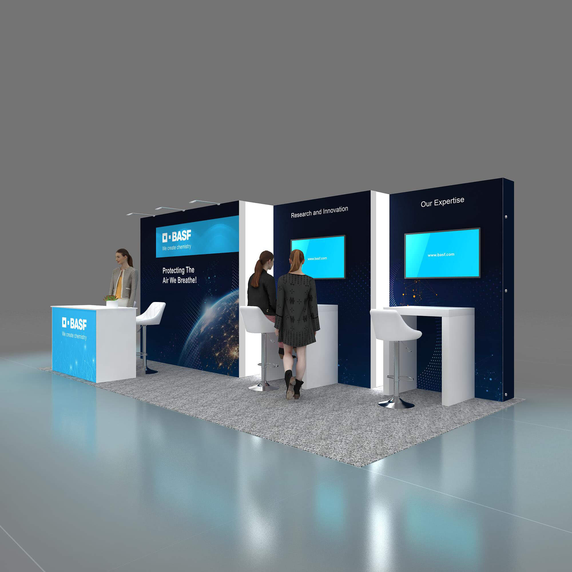 Left Side Perspective View - RLU1020 20: Get purpose-driven and impactful 10x20 tradeshow rental booths from Exponents