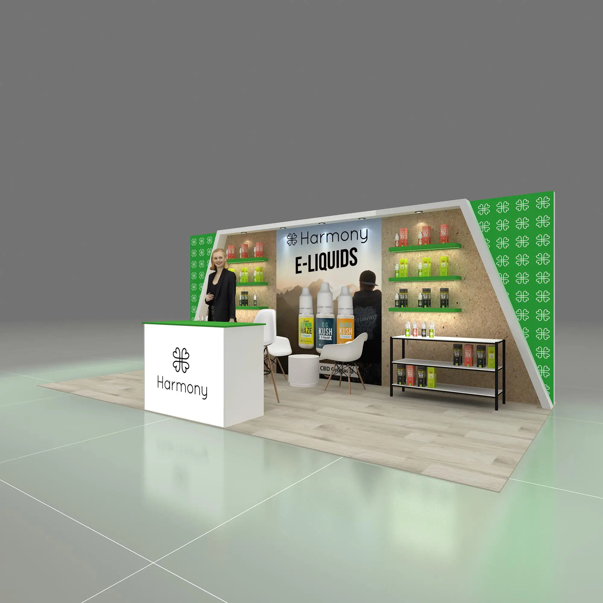 Left Side Perspective View - RH1020 11: Top-notch 10x20 trade show booth rentals Left Side Perspective View - RH1020 11: Top-notch 10x20 trade show booth rentals