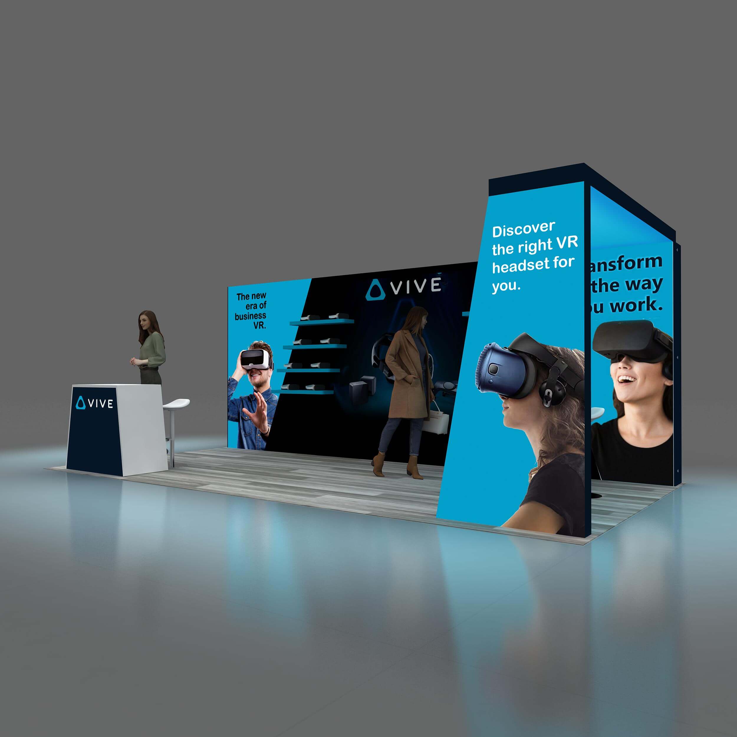 Left Side Perspective View - RLU1020 75: Maximize your brand’s influence with premium-quality 10x20 booth rentals