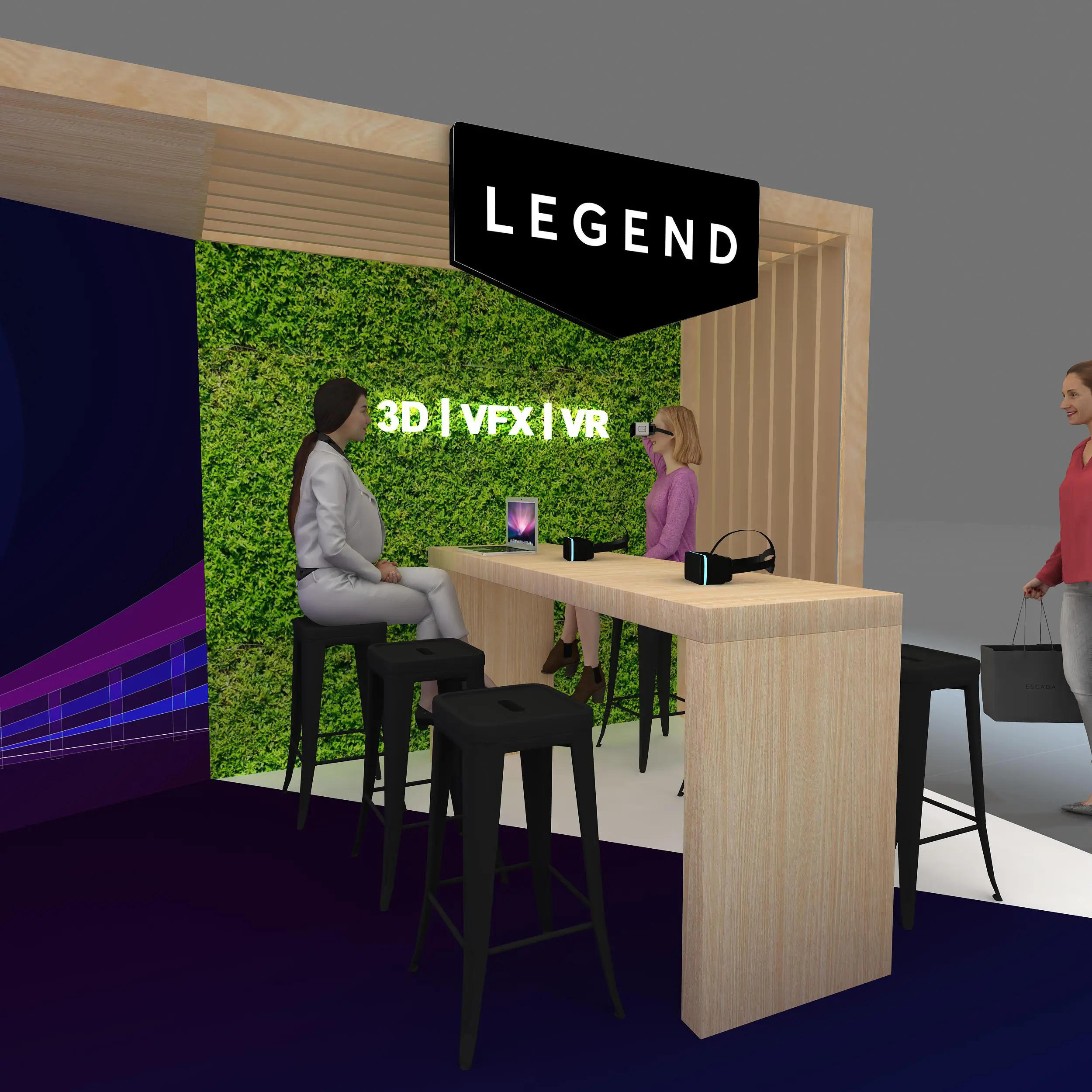 Seating Area - RLU1020 64: Visually striking 10x20 trade show booth rentals