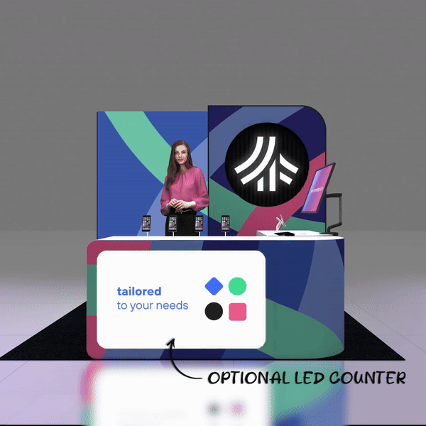 Front View with LED Counter - RLU1010 40: Eye-catching 10x10 booth rental