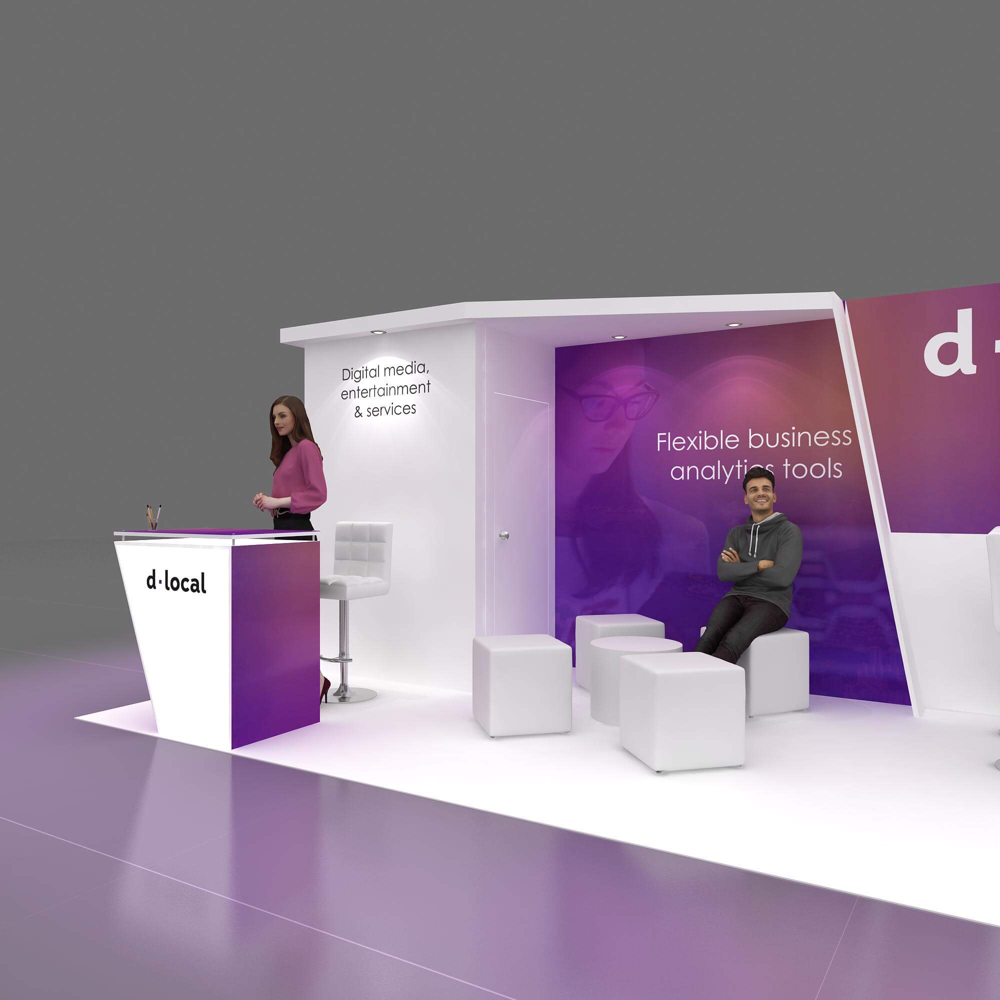 Left Side Perspective View - GRLU1020 61: Award-winning 10x20 trade show booth rentals Left Side Perspective View - GRLU1020 61: Award-winning 10x20 trade show booth rentals