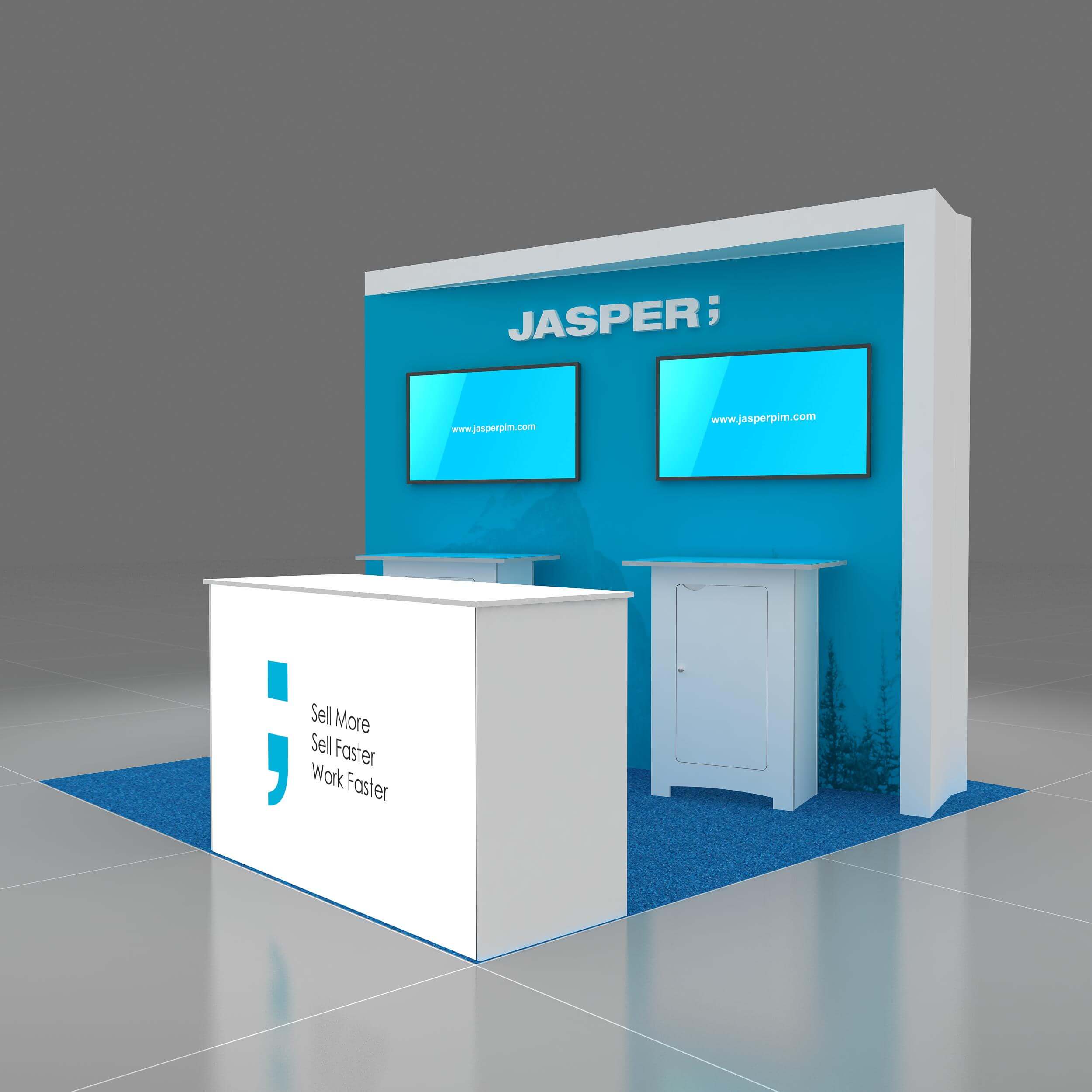 Left Side Perspective View - RL1010 01: Sleek 10x10 Exhibit Booth Design for Safe Fleet Trade Shows