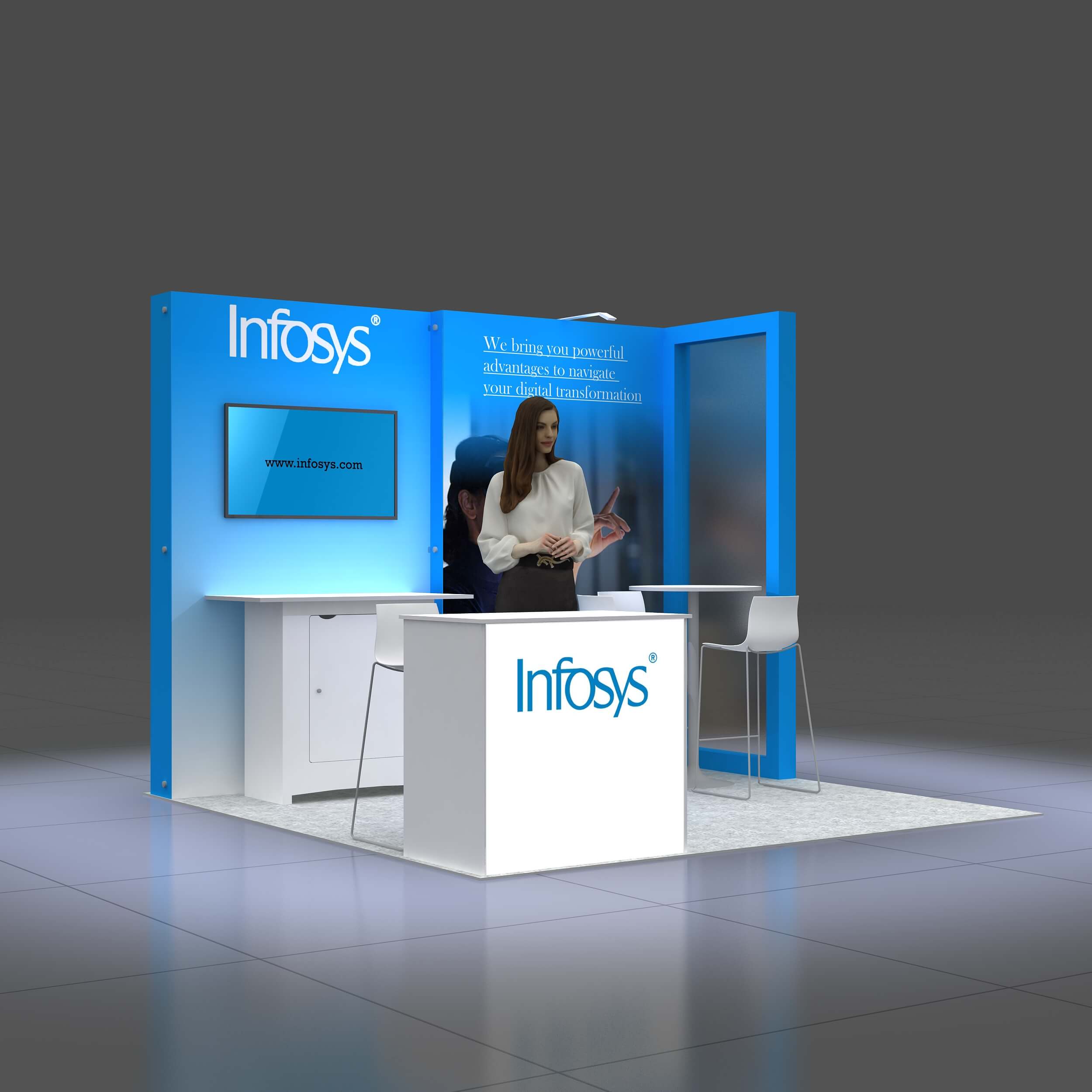 Right Side Perspective View - RLU1010 23: Eye-catching 10x10 booth rental Right Side Perspective View - RLU1010 23: Eye-catching 10x10 booth rental
