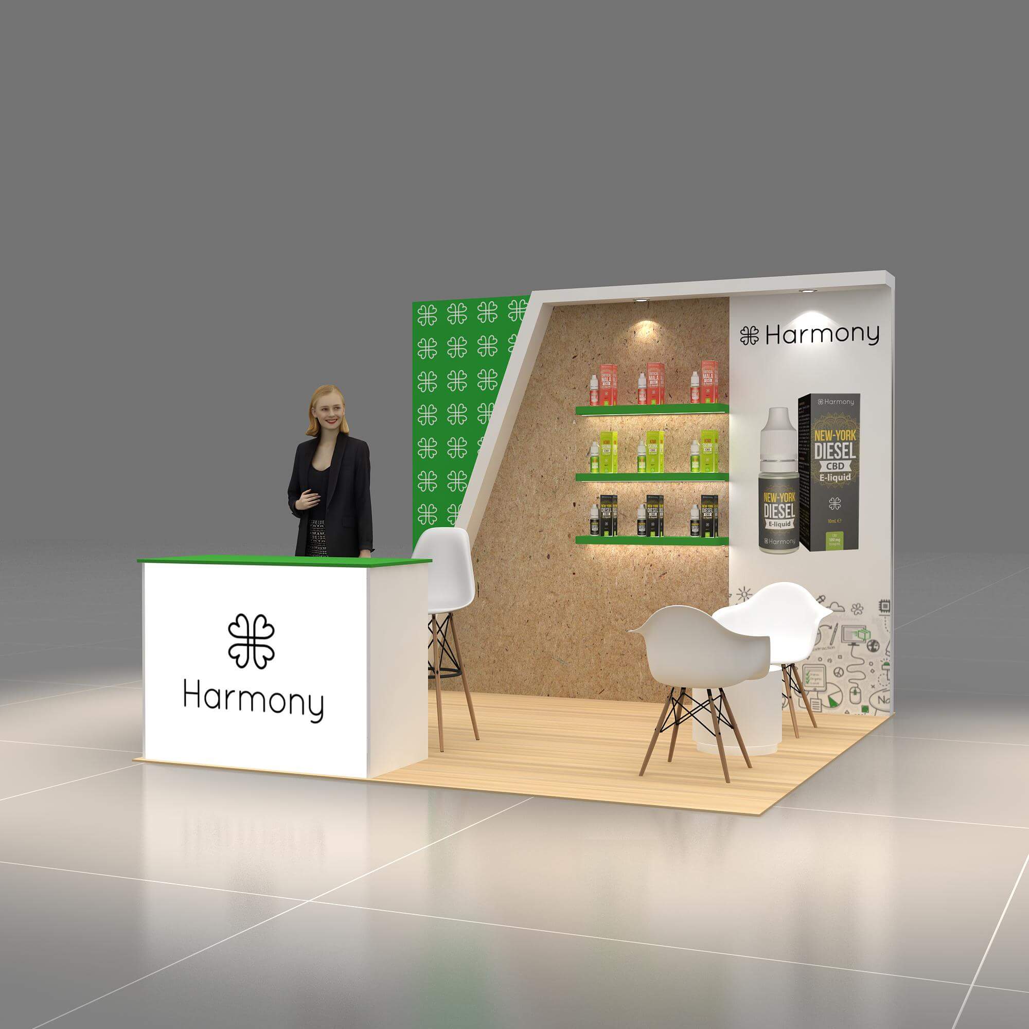 Left Side Perspective View - RLU1010 47: Finest 20x40 trade show booth rentals