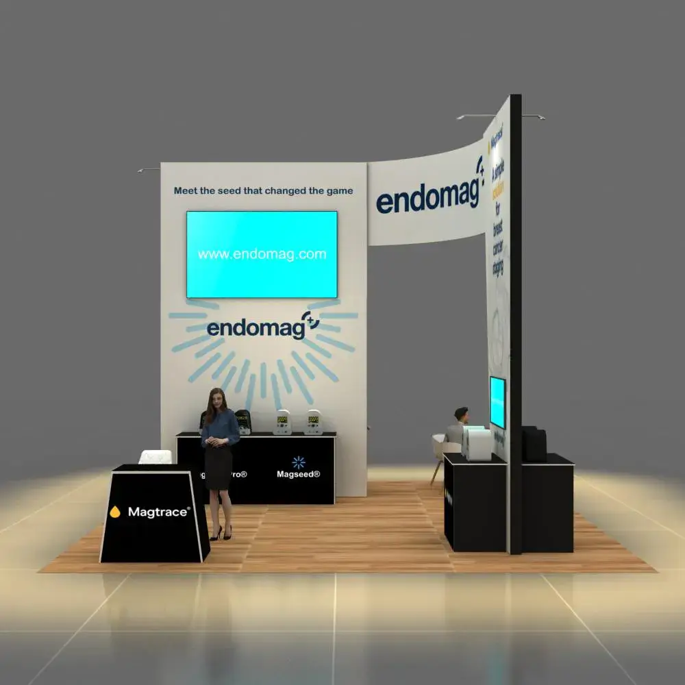 Front View – YRLU2020 181: Striking 20x20 Trade Show Booth Design for Brand Visibility