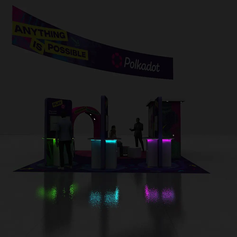 Backlit Night Mode – Back View – BRLU2020 341: Bold 20x20 Rent a Booth Design for Trade Shows