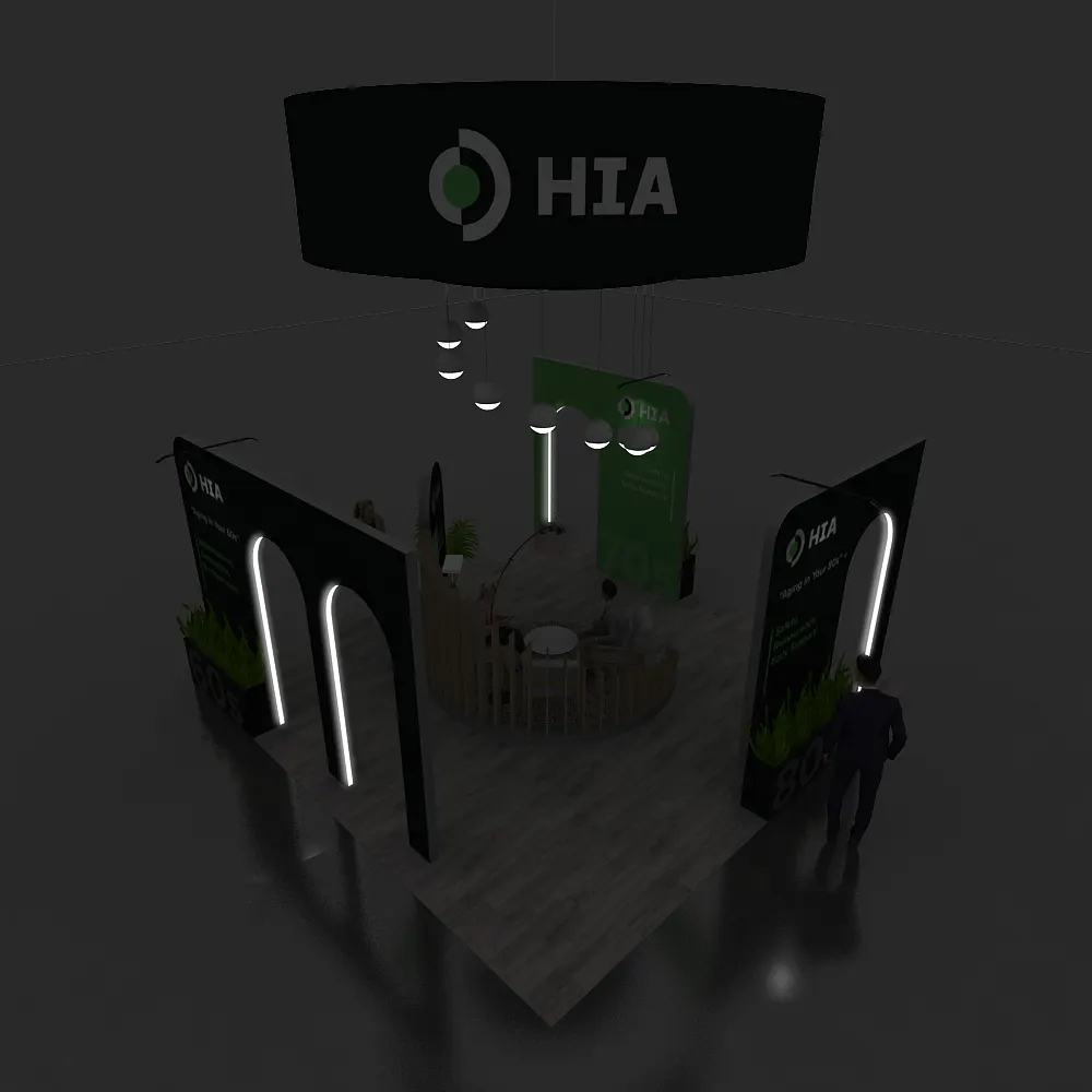 Backlit View – BRLU2020 160: Sleek 20x20 Exhibit Booth Design for Safe Fleet Trade Shows