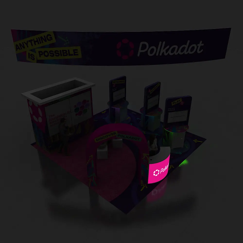 Backlit Night Mode – Top Angle – Back View – BRLU2020 341: Bold 20x20 Rent a Booth Design for Trade Shows