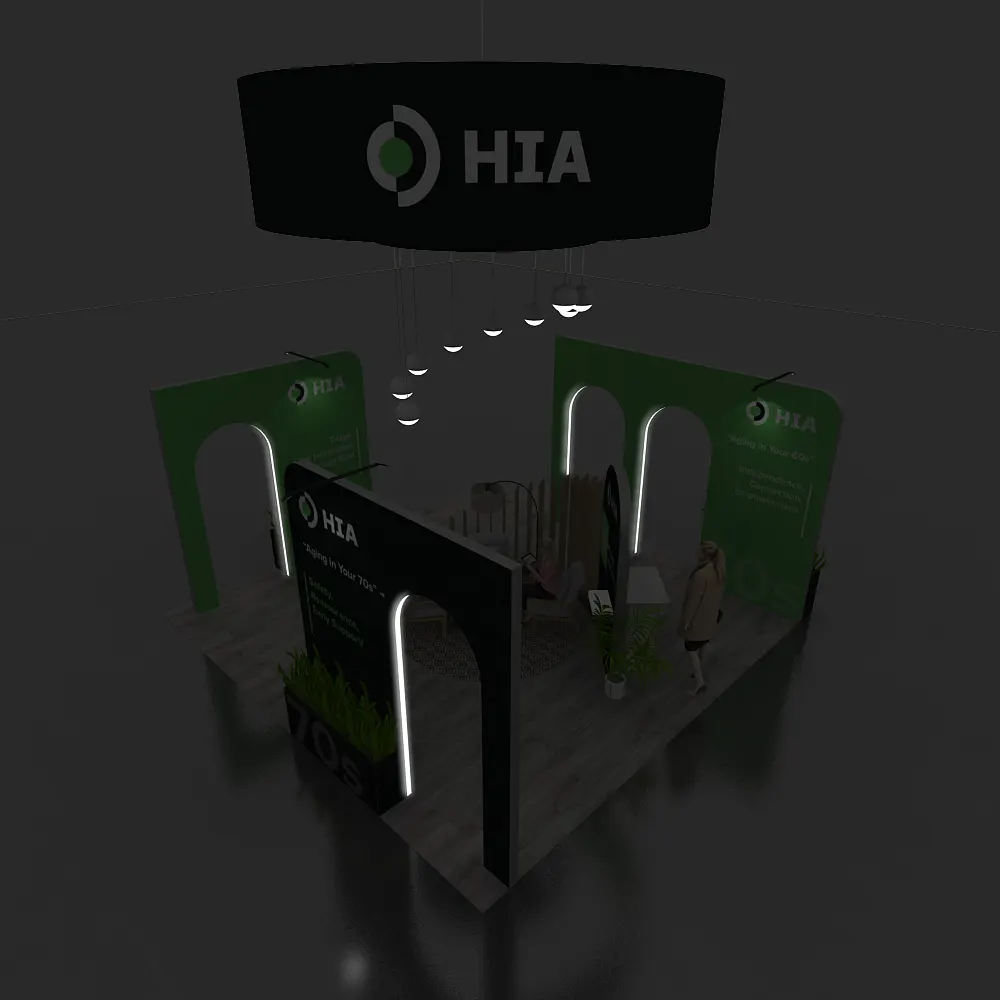Backlit View 01 – BRLU2020 160: Sleek 20x20 Exhibit Booth Design for Safe Fleet Trade Shows
