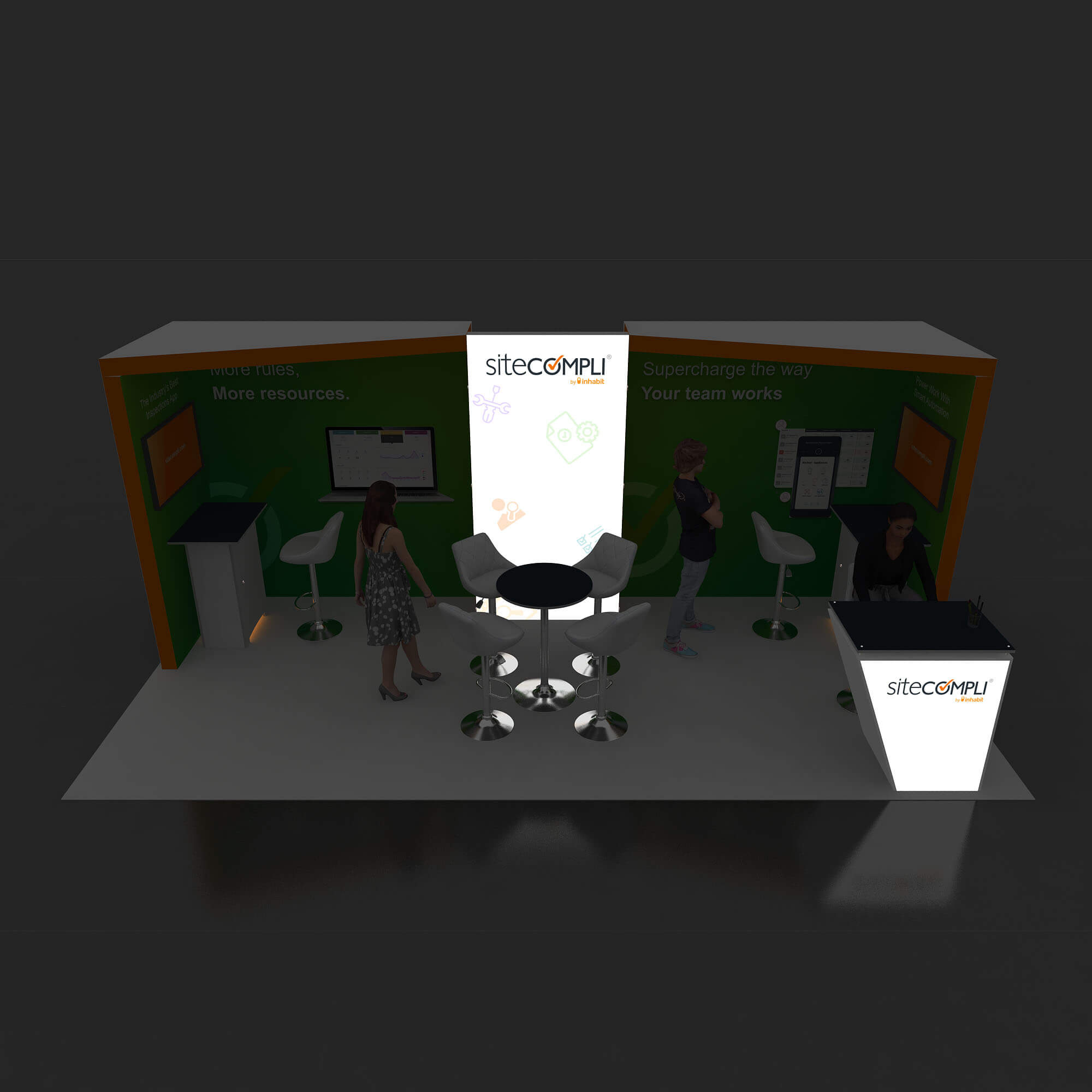 Backlit View - RLU1020 25: Beat your competition with attention-grabbing 10x20 booth rentals for shows