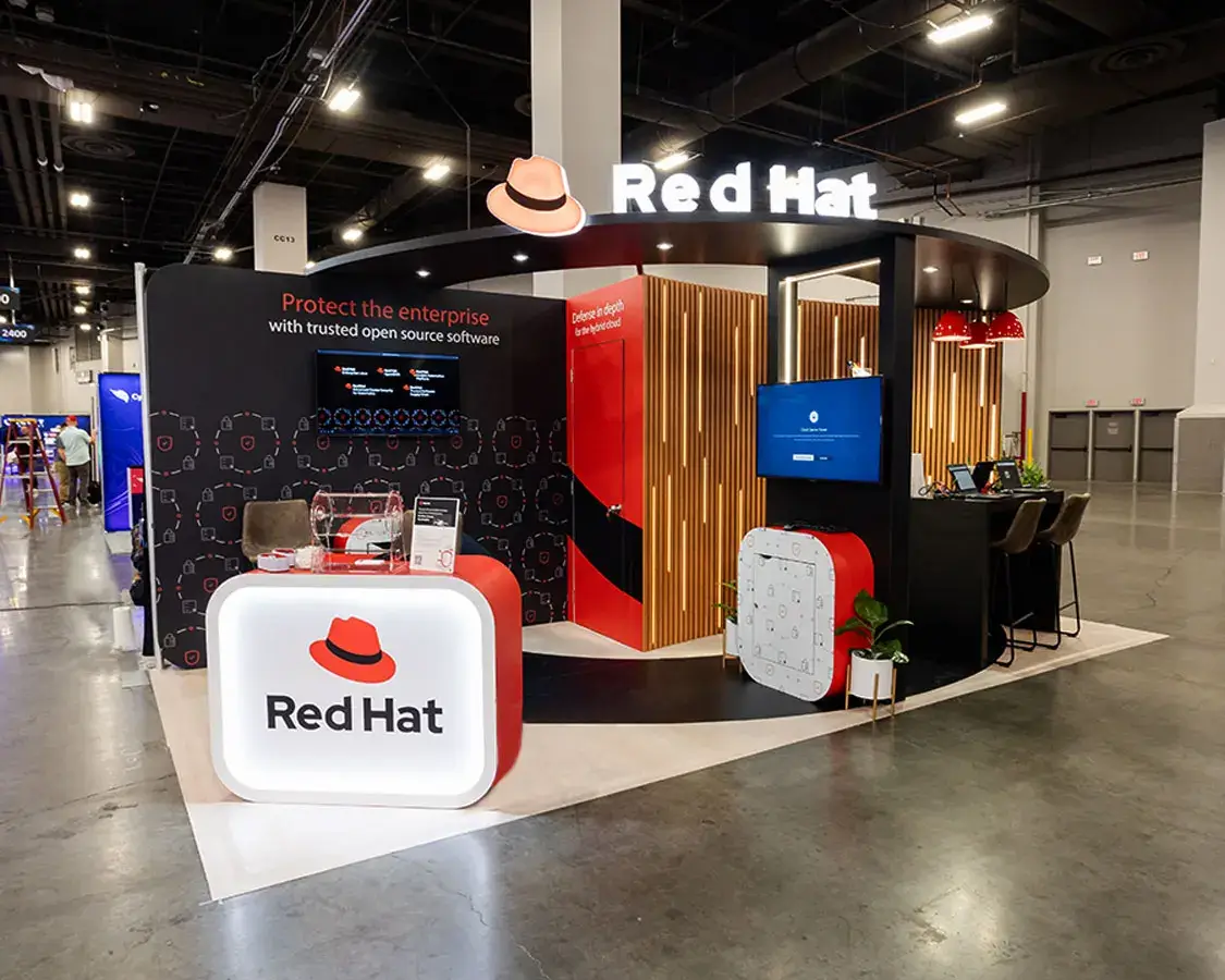 10×20 Exhibit Booth Rental for Red Hat At Black Hat, Designed and Built By Exponents in Las Vegas