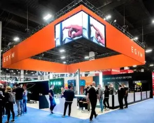 50x50 Trade Show Exhibit Rental for EGYM at HFA Show 2025, Designed and Built by Exponents in Las Vegas, NV