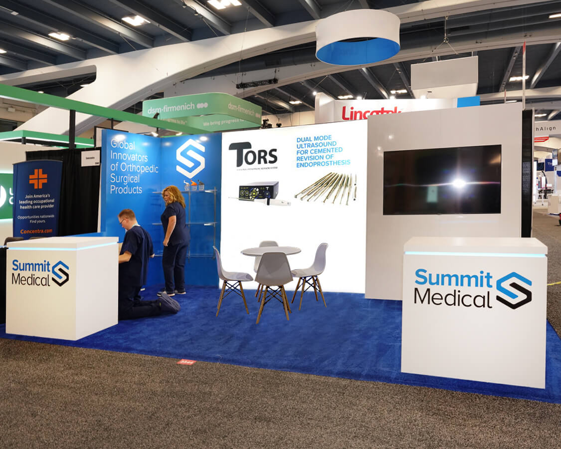 20x40 Trade Show Booth for Summit Medical at AAOS Show, Designed and Built by Built by Exponents in San Diego