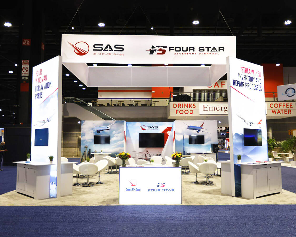 30x40 Trade Show Exhibit for Seattle Av at MRO Americas, Designed and Built by Exponents in Chicago, IL