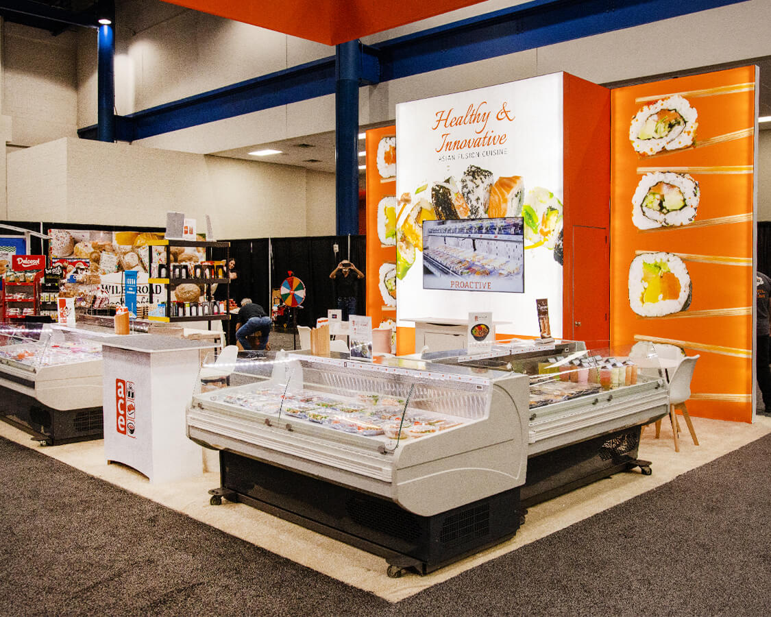 20x20 Trade Show Booth for Ace Sushi at IDDBA, Designed and Built by Exponents in Houston