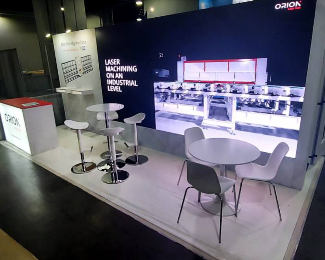 10x20 Trade Show Booth Rentals for Orion at Glassbuild America, Designed and Built by Exponents in Atlanta, GA
