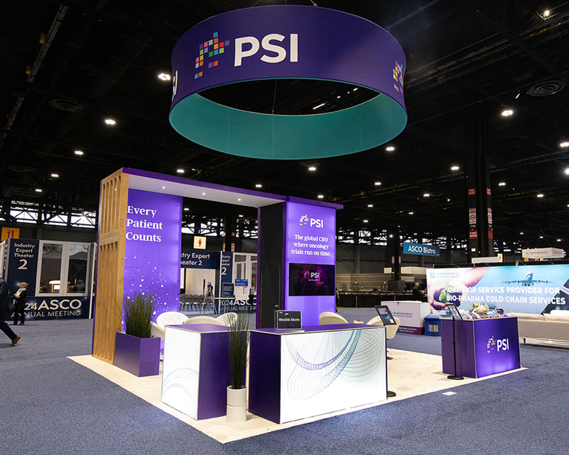 20×20 Exhibit Booth for PSI At ASCO Show, Designed and Built By Exponents in Chicago
