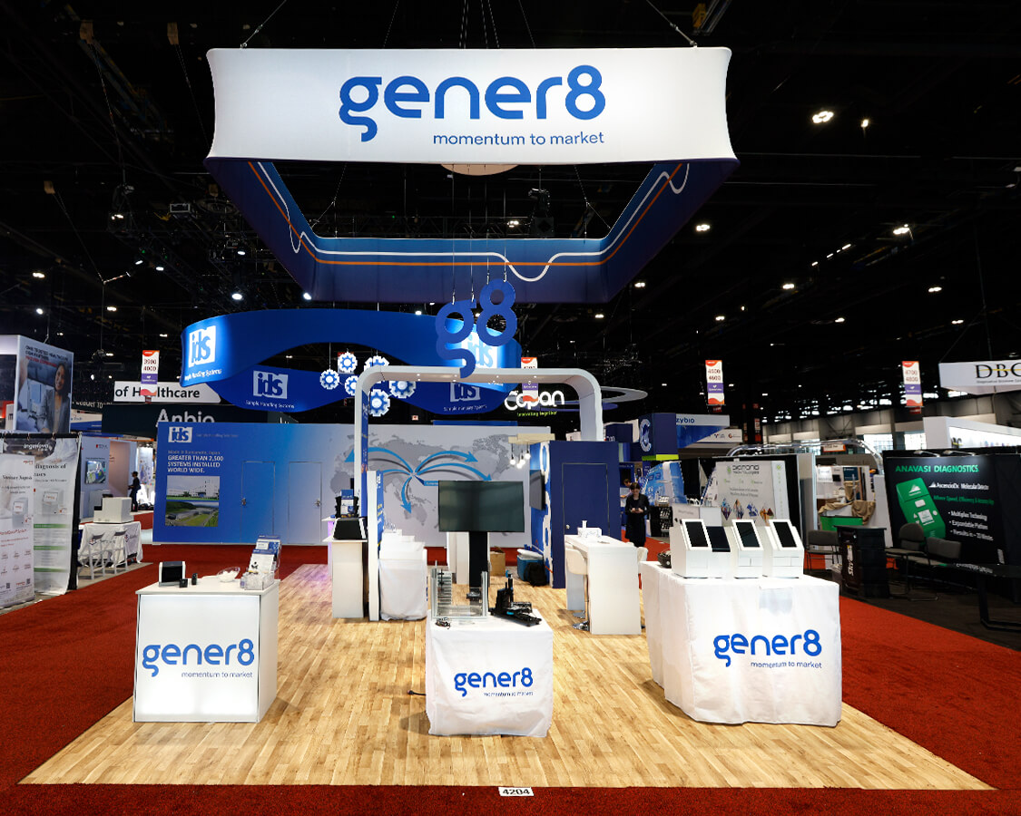 20x30 Trade Show Exhibit for Gener8 at ADLM Show, Designed and Built by Exponents in Chicago, IL