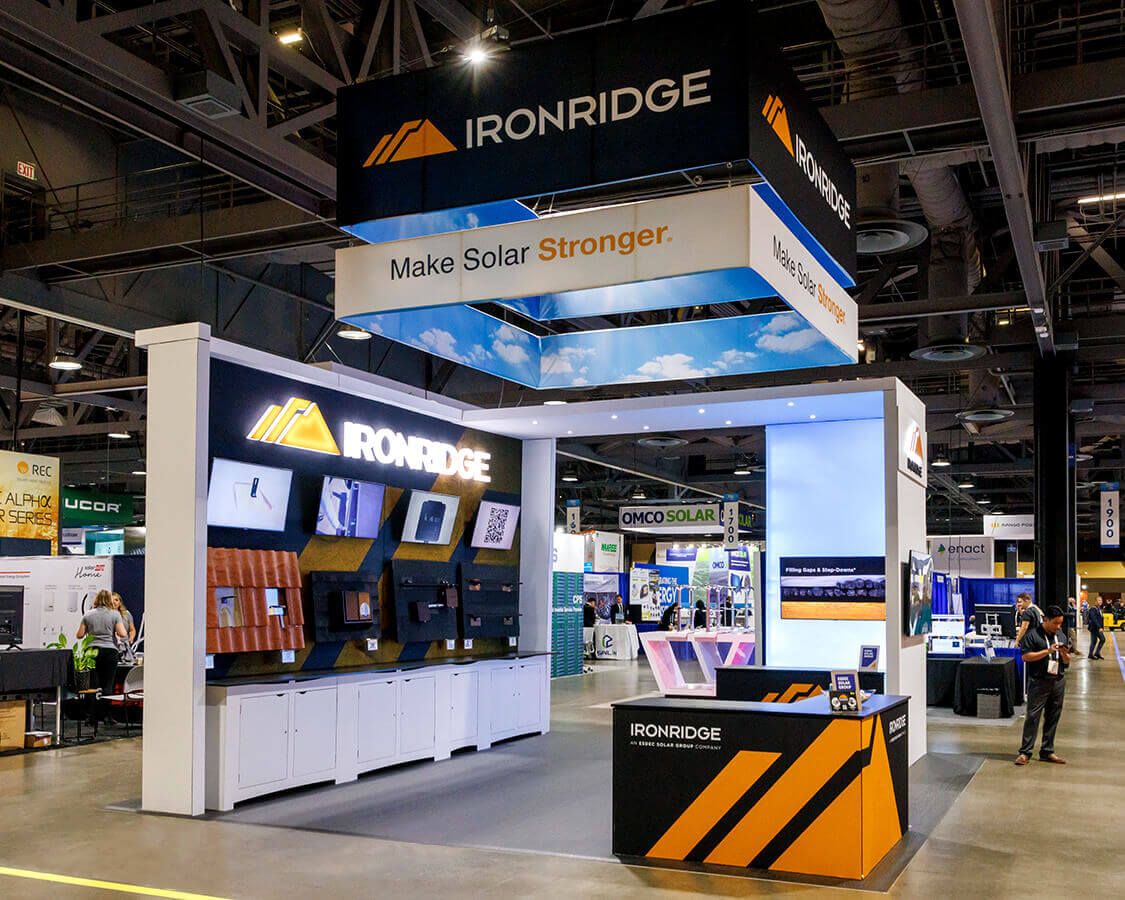 20×20 Exhibits Rentals for Ironridge at Intersolar North America, Designed and Built By Exponents in San Diego