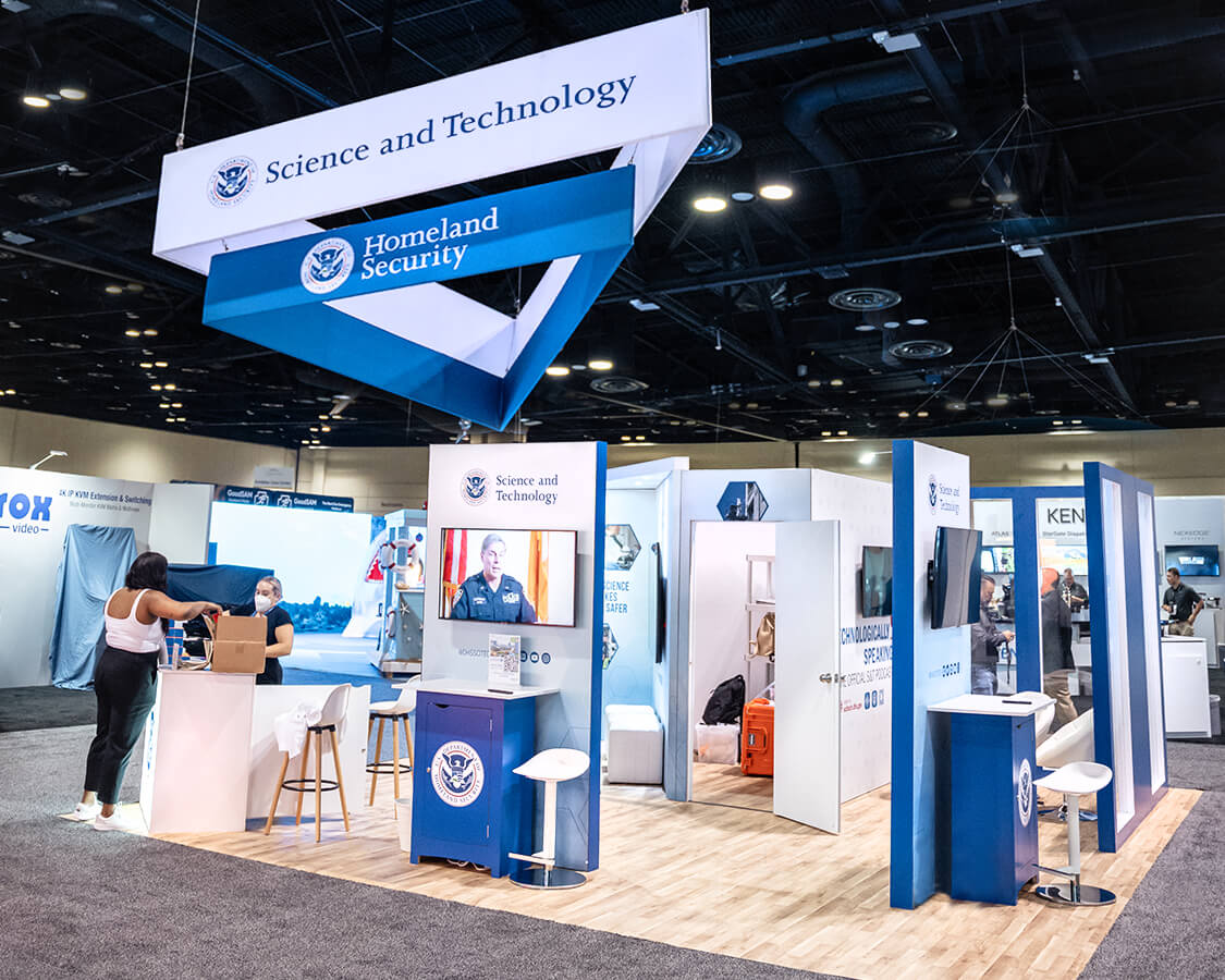 20x20 Exhibit Booth Rental for DHS Science at APCO, Designed and Built by Exponents in Orlando, FL
