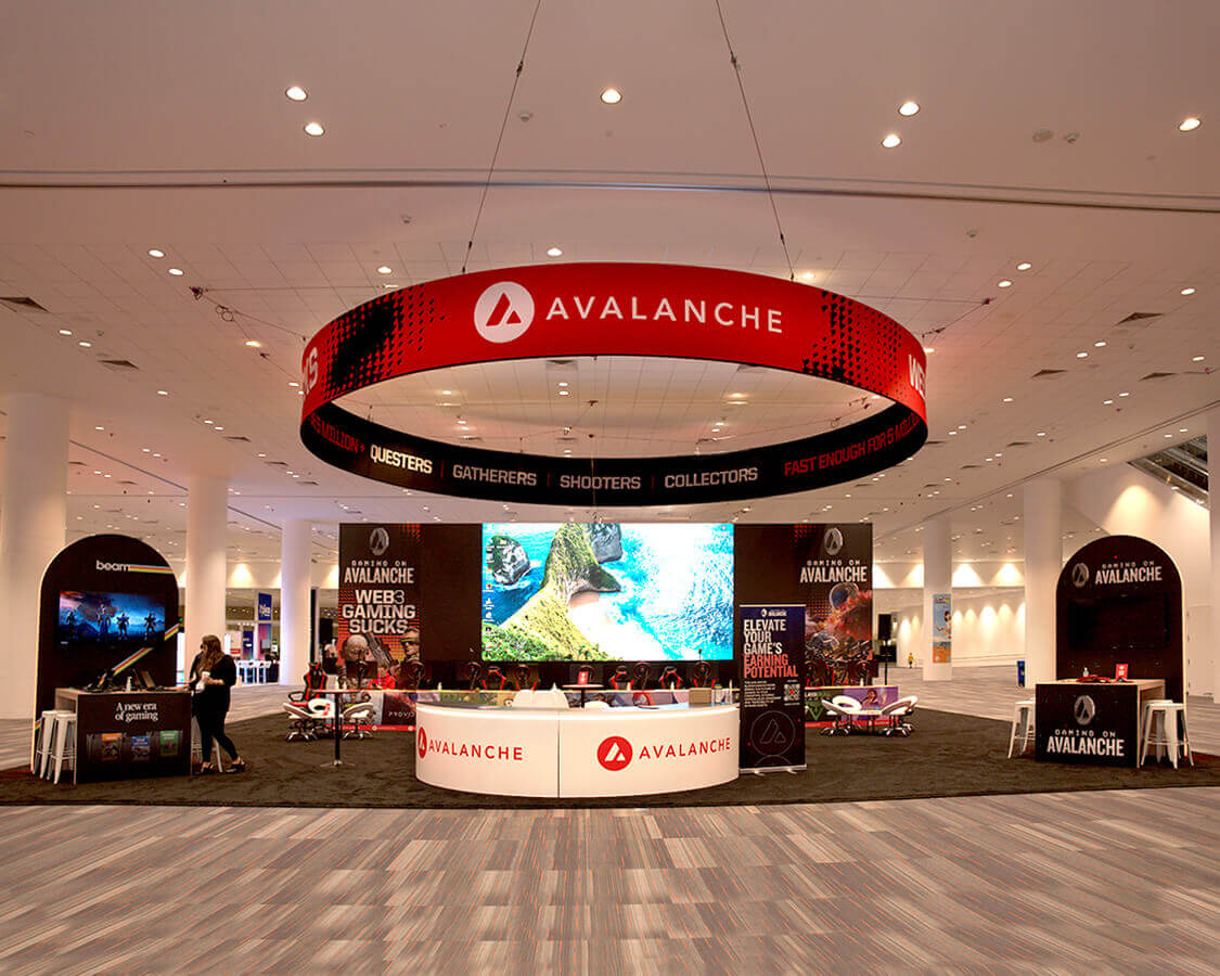 50x50 Trade show booth for Avalabs At GDC Show, Designed and Built By Exponents in San Francisco 50x50 Trade show booth for Avalabs At GDC Show, Designed and Built By Exponents in San Francisco