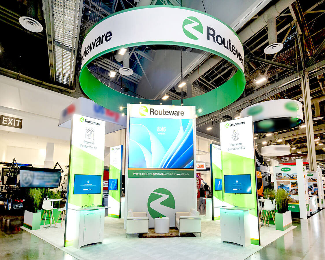 30×30 Trade Show Booths for Routeware At Waste Expo, Designed and Built By Exponents in Las Vegas 30×30 Trade Show Booths for Routeware At Waste Expo, Designed and Built By Exponents in Las Vegas