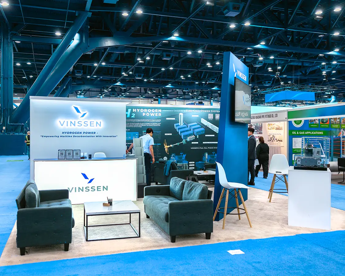 20x20 Exhibit Rental for Vinssen At Gastech, Designed and Built By Exponents in Houston