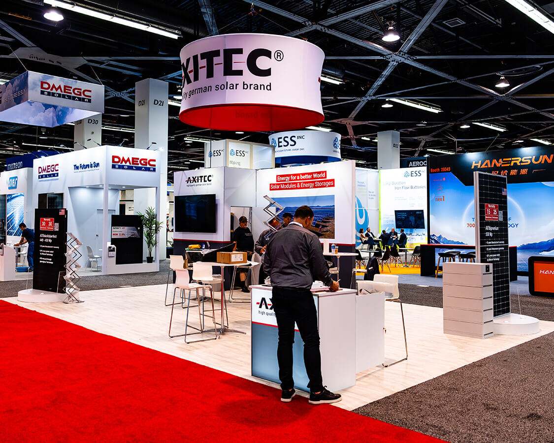 20x30 Trade Show Booth for Axitec at RE+ Show, Built by Exponents in Anaheim
