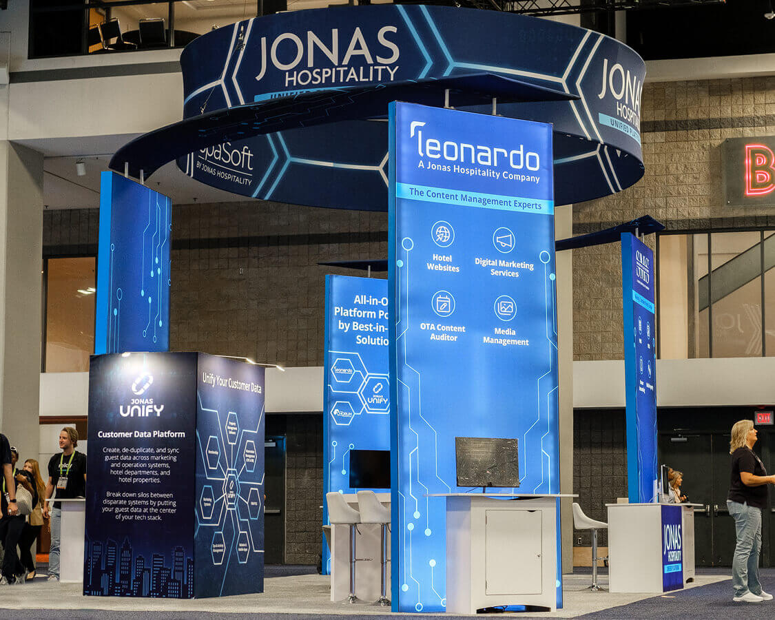 20×40 Trade Show Booth Rental for Jonas At Hitec, Designed and Built By Exponents in Charlotte