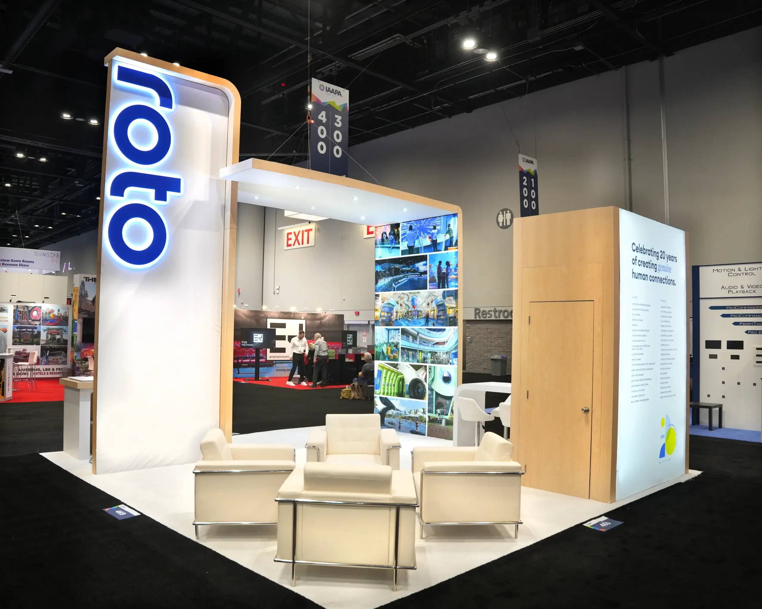 20x20 Exhibit Booth for Roto at IAAPA Expo Designed and Built by Exponents in Orlando, FL