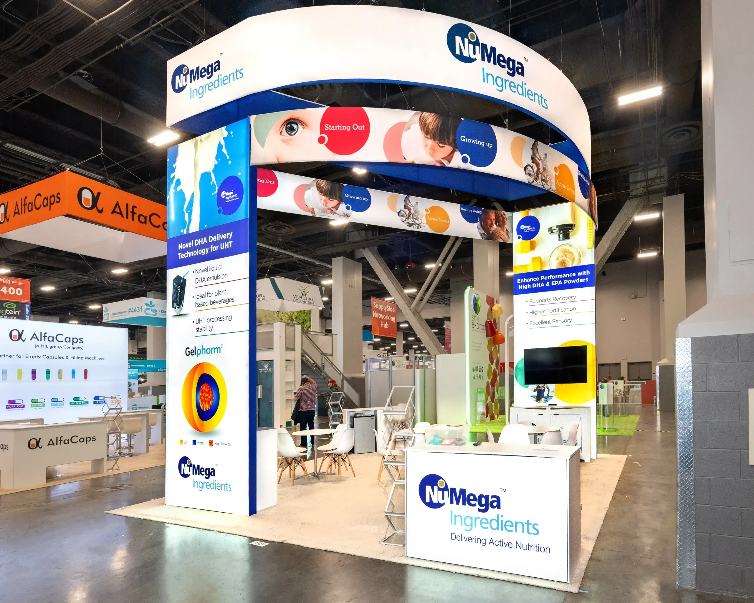 20×20 Trade Show Exhibit Rental for Numega At Supply Side West, Designed and Built By Exponents in Las Vegas