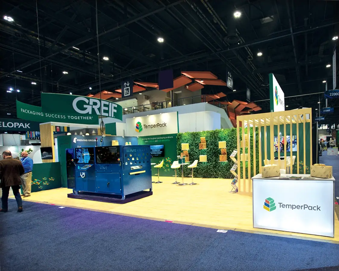 20x40 Trade Show Booth Rental for Temperpack at Pack Expo Show, Designed and Built by Exponents in Chicago