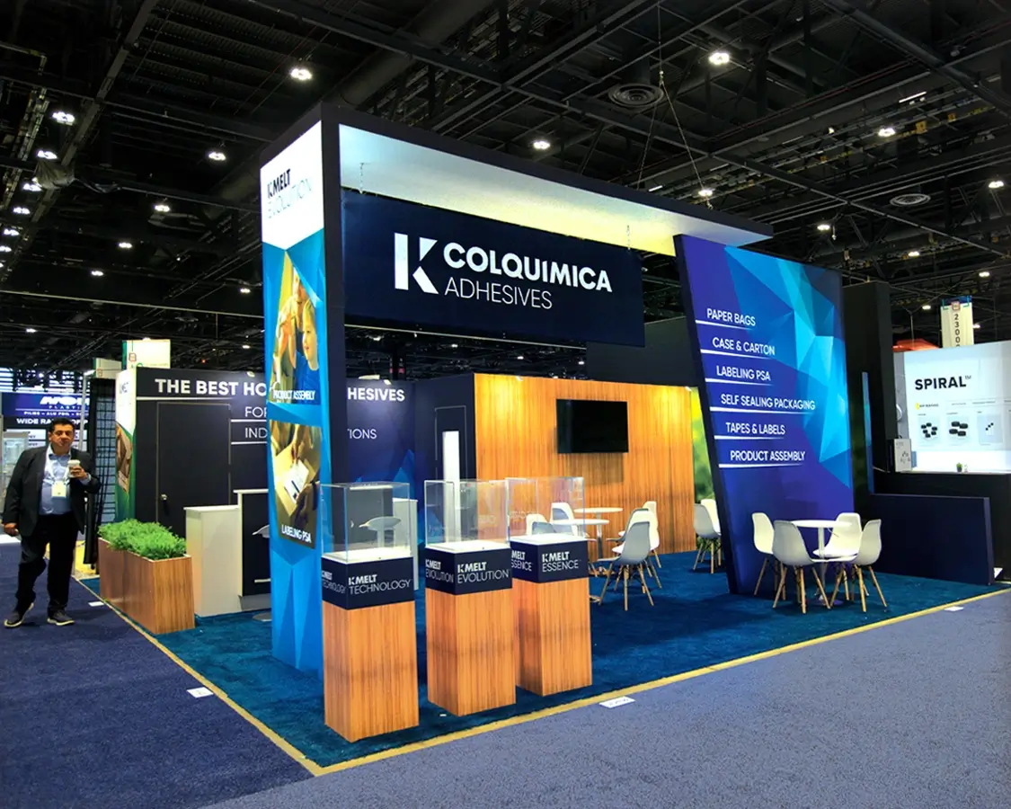 25x25 Turnkey Trade Show Booth Rental for Colquimica Adhesives at Pack Expo, Built by Exponents in Chicago, IL