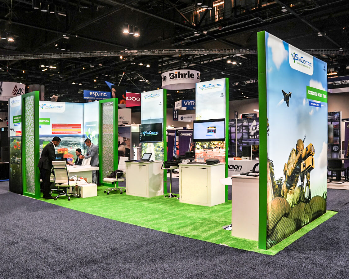 10×30 Trade Show Booth for SimCentric at I/ITSEC Show, Built by Exponents in Orlando, FL