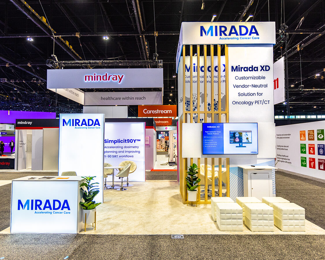 20x20 Trade Show Booth Rental for Mirada at RSNA, Designed and Built by Exponents in Chicago, IL