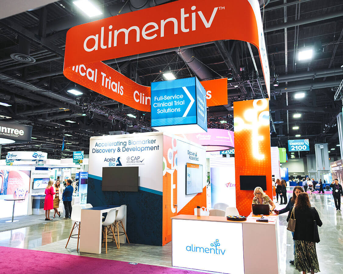 20×20 Trade Show Exhibit for Alimentiv at DDW Expo Show, Designed and Built by Exponents in Washington