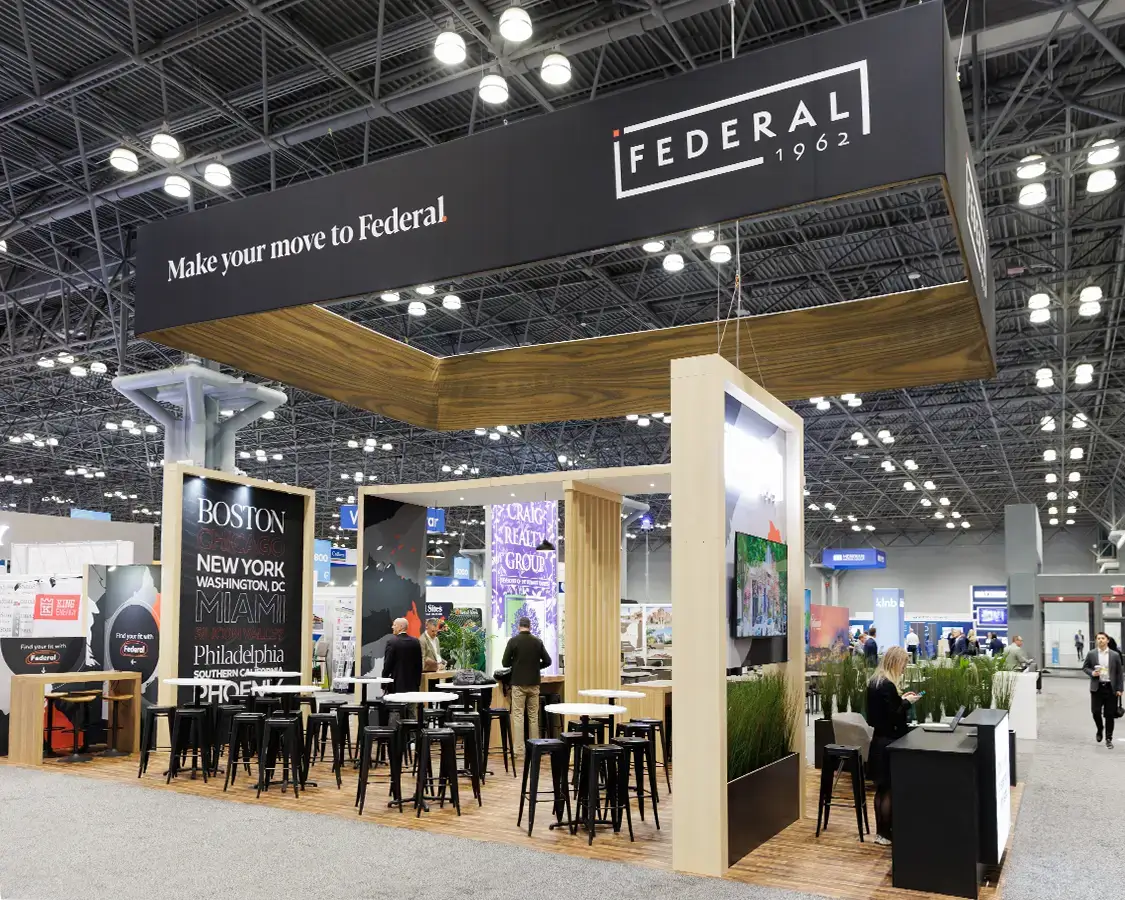 10×20 Trade Show Booth for federal at ICSC Show, Designed and Built By Exponents in New York 10×20 Trade Show Booth for federal at ICSC Show, Designed and Built By Exponents in New York
