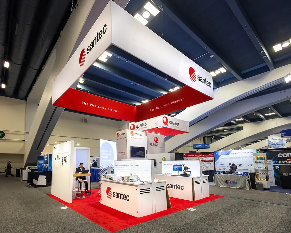 30×30 Trade Show Booth for Santec At OFC, Designed and Built By Exponents in San Francisco 30×30 Trade Show Booth for Santec At OFC, Designed and Built By Exponents in San Francisco
