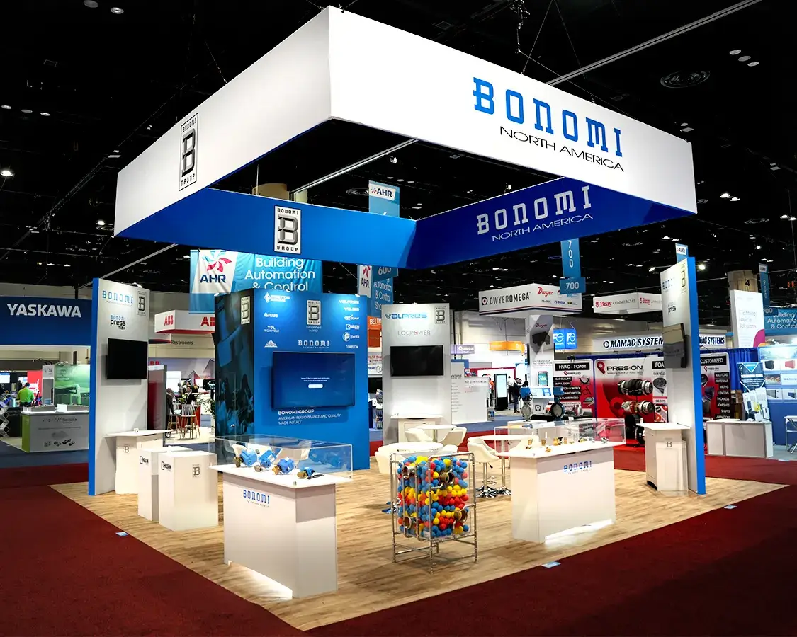 30×30 Trade Show Booth Rental for Bonomi at AHR Show, Built by Exponents in Orlando