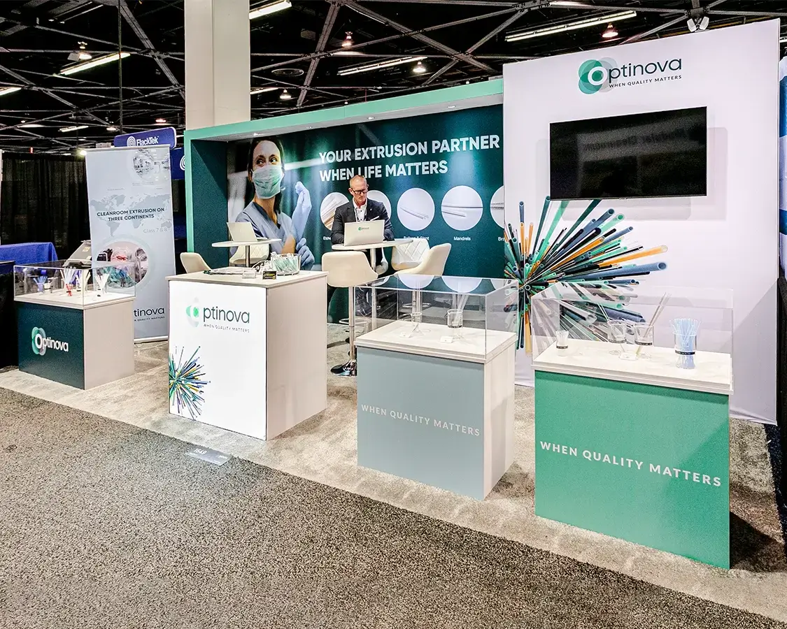 10×20 Exhibition Booth Rental for Optinova at MD&M Show, Designed and Built By Exponents in Anaheim