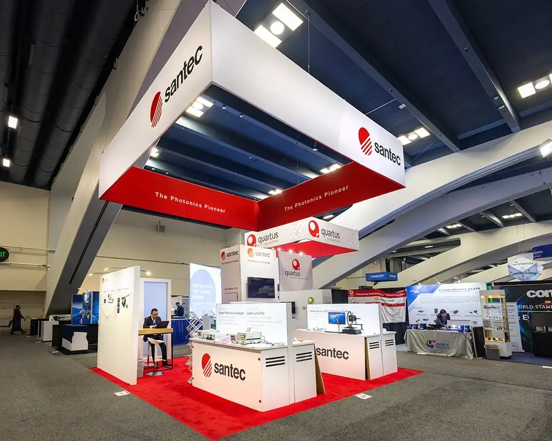 20x20 Exhibition Stands Rental for Santec at Photonic Show, Designed and Built By Exponents in San Francisco