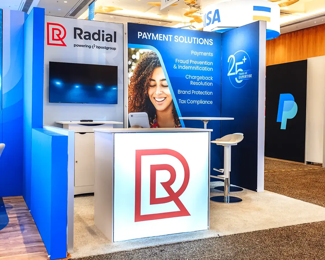 10x10 Trade Show Display for Radial at MRC Show, Designed and Built by Exponents in Las Vegas, NV 10x10 Trade Show Display for Radial at MRC Show, Designed and Built by Exponents in Las Vegas, NV