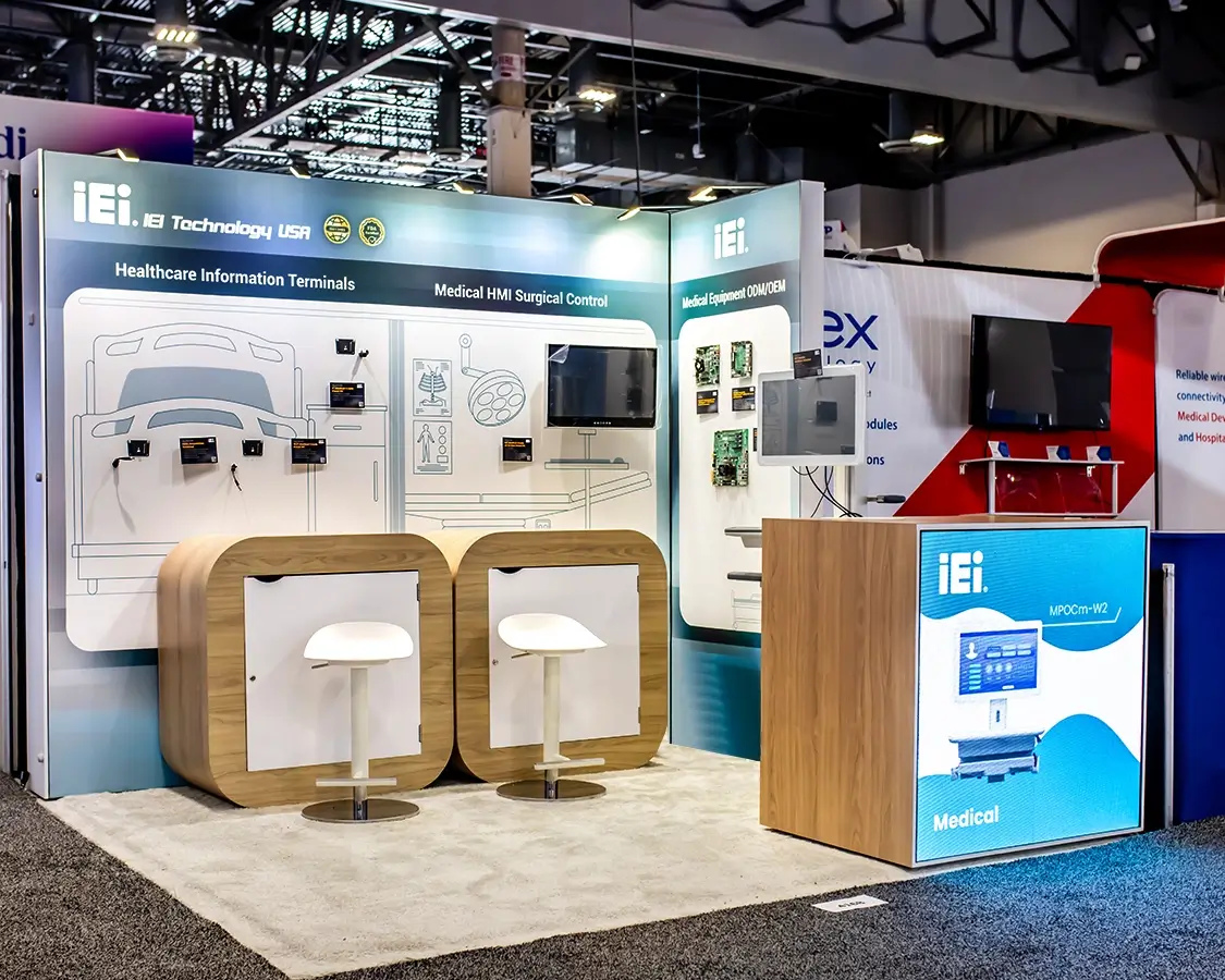10x10 Trade Show Display for iEi at HIMSS Show, Designed and Built by Exponents in Las Vegas, NV 10x10 Trade Show Display for iEi at HIMSS Show, Designed and Built by Exponents in Las Vegas, NV