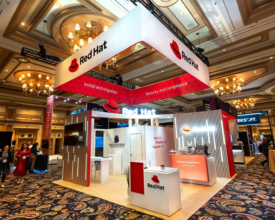 20×20 Trade Show Exhibit Rental for Red Hat at SAP Insider Show, Built by Exponents in Las Vegas, NV