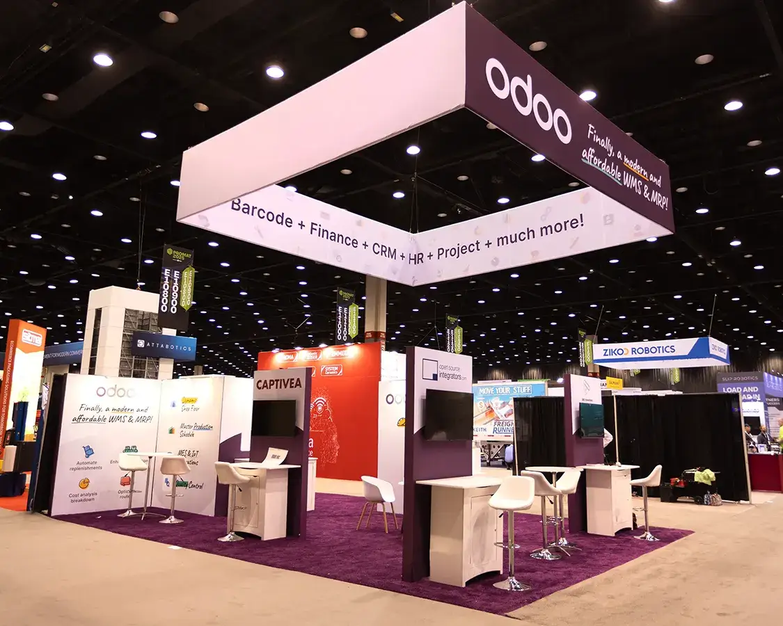 20x30 Trade Show Exhibit Rental for Odoo at Promat Show, Designed and Built by Exponents in Chicago, IL 20x30 Trade Show Exhibit Rental for Odoo at Promat Show, Designed and Built by Exponents in Chicago, IL