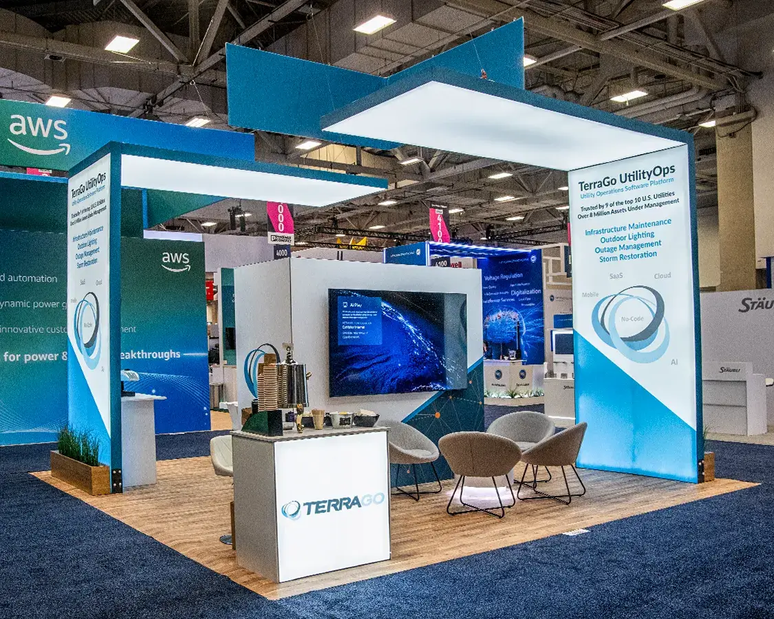 20×20 Booth Rental for Terrago at Distributech, Designed and Built By Exponents in Dallas, TX