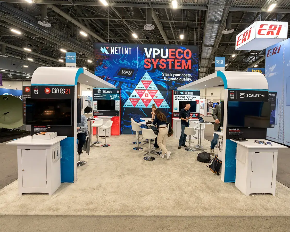20×20 Exhibit Rental for Netint at NAB Show, Designed and Built by Exponents in Las Vegas